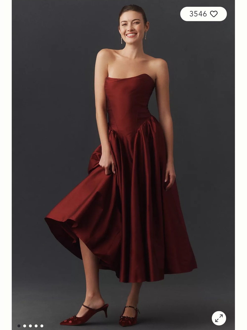 NWT Anthropologie Strapless Satin Midi Dress in Burgundy